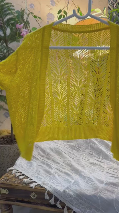 Yellow Crochet Knit Shrug Half Blouse