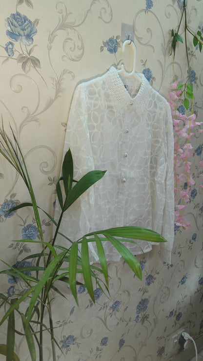 Pearl Collar Designer Chikankari Organza Shirt