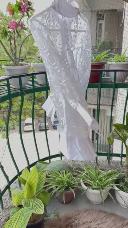 Vertical Leaf Embroidered Transy Umbrella Shirt with Inner