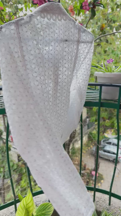 Flower Chikankari Lace Sciffli Embroidered Crop Shirt with Pockets with Inner