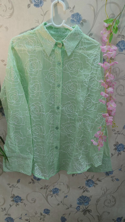 Rose Threadwork Stitch Embroidery Shirt